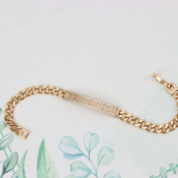 "Elegant Rose Gold Bracelet with Greek Key and CZ Detailing, XPBL0840 - Picture 3 of 12